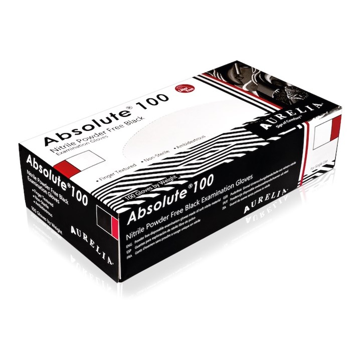 Aurelia Absolute 100 Black Nitrile PF Large Gloves Box Of 100